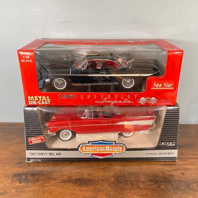 LOT 51: Diecast Cars in Original Boxes - Ertl American Muscle 1957 Chevy Bel Air and Sun Star 1961 Chevrolet Impala
