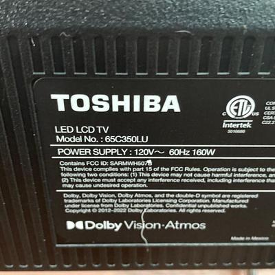 LOT 57: 65 Inch Toshiba Fire TV Model No. 65C350LU LED LCD Television with Sound Bar and Remotes