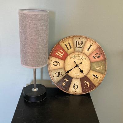 LOT 60: Sweet Home Decor Collection - Wall Mirror, Lamp, Cafe de la Tour Paris France Wall Clock and Accent Table