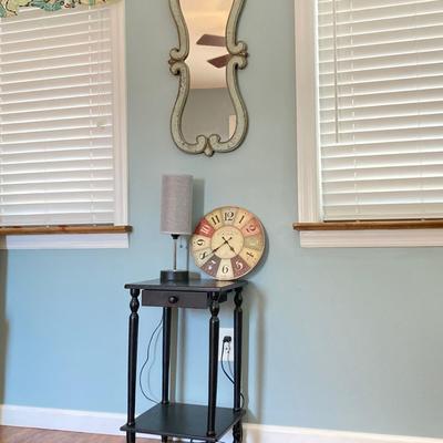 LOT 60: Sweet Home Decor Collection - Wall Mirror, Lamp, Cafe de la Tour Paris France Wall Clock and Accent Table