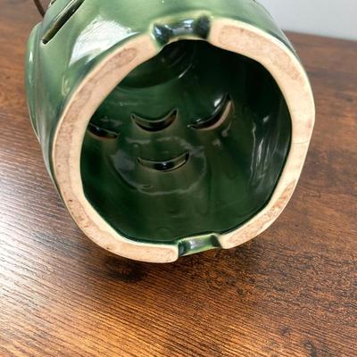 LOT 61: Metal Plant Stand with Ceramic Planters, Green Owl and Lantern with Battery Operated Candle