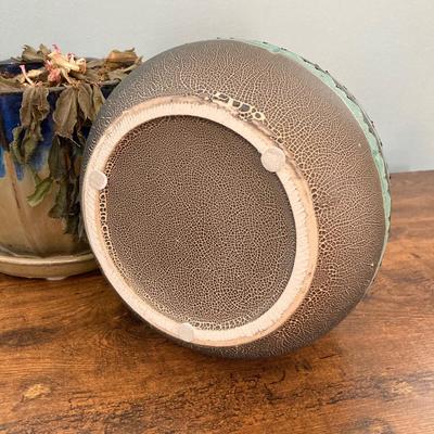 LOT 61: Metal Plant Stand with Ceramic Planters, Green Owl and Lantern with Battery Operated Candle