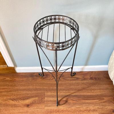 LOT 61: Metal Plant Stand with Ceramic Planters, Green Owl and Lantern with Battery Operated Candle