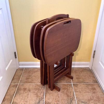 LOT 62: Wooden TV Tray / Table Set with Holding Stand