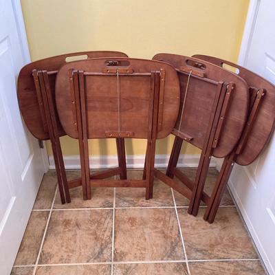 LOT 62: Wooden TV Tray / Table Set with Holding Stand