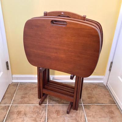 LOT 62: Wooden TV Tray / Table Set with Holding Stand
