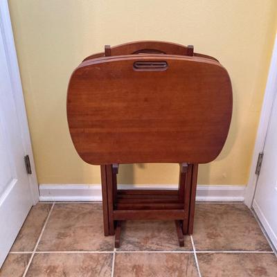 LOT 62: Wooden TV Tray / Table Set with Holding Stand