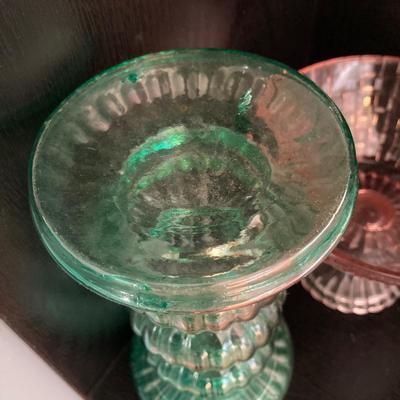 LOT 63: Black Corner Shelf Unit with Home Decor - Mirror, Candle Holder, Pink Glass Bowl, Sir Arthur Conan Doyle Book and More