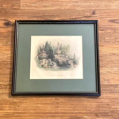 LOT 64: Asian Decor - Vintage Framed Artwork "Chinese Cemetery" and "Dice Players near Amoy", Handcrafted Tea Light...