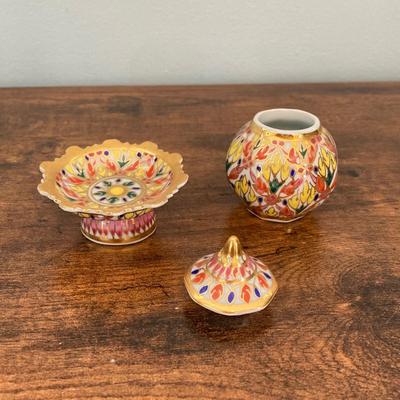 LOT 64: Asian Decor - Vintage Framed Artwork "Chinese Cemetery" and "Dice Players near Amoy", Handcrafted Tea Light...