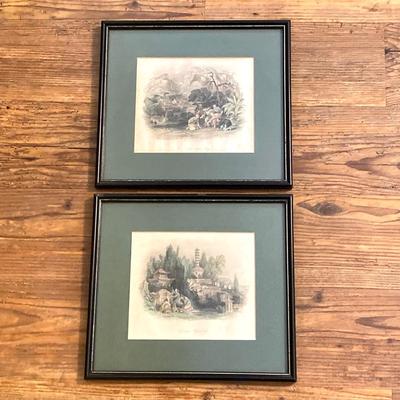LOT 64: Asian Decor - Vintage Framed Artwork "Chinese Cemetery" and "Dice Players near Amoy", Handcrafted Tea Light...