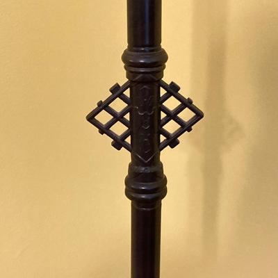 LOT 65: Tiffany Style Mission Floor Double Light Lamp with Geometric Pattern Lamp Shade