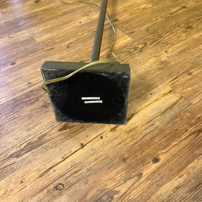 LOT 65: Tiffany Style Mission Floor Double Light Lamp with Geometric Pattern Lamp Shade