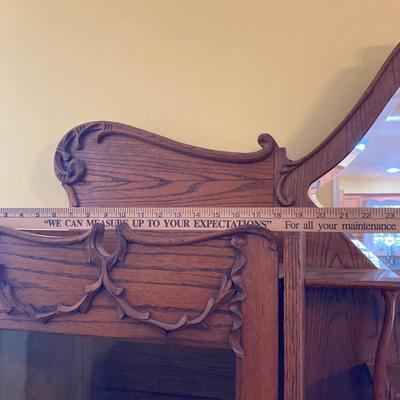 LOT 68: Vintage / Antique Oak Side by Side Cabinet with Mirror and Glass Door