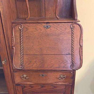 LOT 68: Vintage / Antique Oak Side by Side Cabinet with Mirror and Glass Door