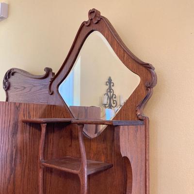 LOT 68: Vintage / Antique Oak Side by Side Cabinet with Mirror and Glass Door