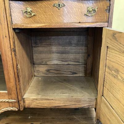 LOT 68: Vintage / Antique Oak Side by Side Cabinet with Mirror and Glass Door