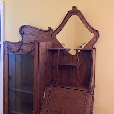 LOT 68: Vintage / Antique Oak Side by Side Cabinet with Mirror and Glass Door