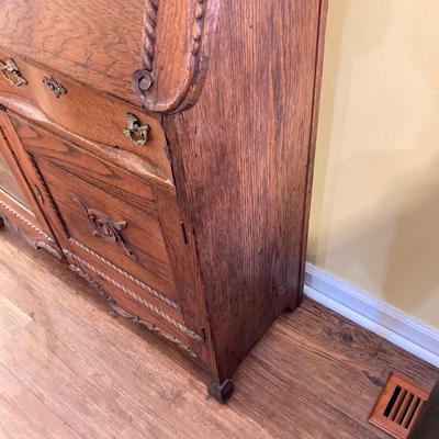 LOT 68: Vintage / Antique Oak Side by Side Cabinet with Mirror and Glass Door