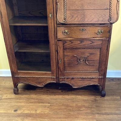 LOT 68: Vintage / Antique Oak Side by Side Cabinet with Mirror and Glass Door