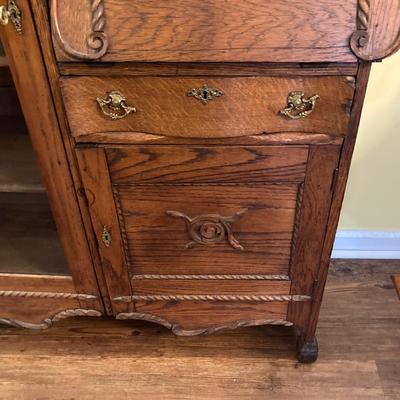 LOT 68: Vintage / Antique Oak Side by Side Cabinet with Mirror and Glass Door
