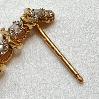 LOT 71: Gold and Clear Stone Dangle Earrings - 14KT, TW 1.00g