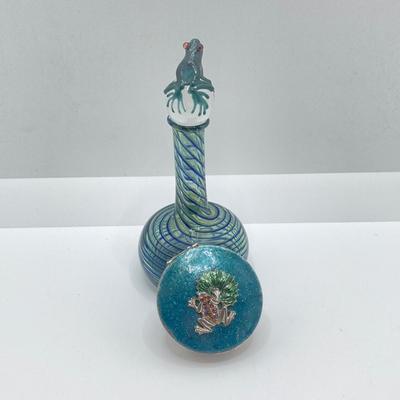 LOT 79: Collection of Frogs - Trinket Boxes, Perfume Bottle, Pill Holder, and Candle Holder