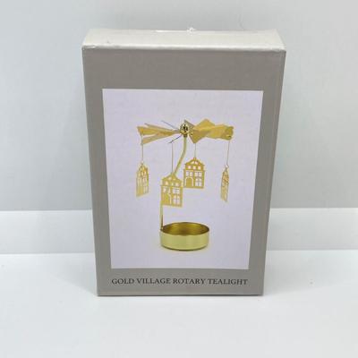 LOT 80: Gorgeous Paper Weight Signed by Artist Wm J Valle, Hand Painted Glass Salt Shaker Bottle, Gold Village Rotary Tealight Holder and...