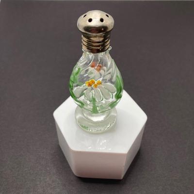 LOT 80: Gorgeous Paper Weight Signed by Artist Wm J Valle, Hand Painted Glass Salt Shaker Bottle, Gold Village Rotary Tealight Holder and...
