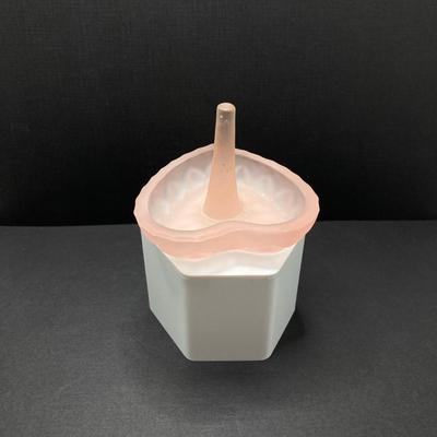 LOT 81: Unique Find - Egyptian Theme Colorful Inlay Box, Frosted Pink Heart Shaped Glass Ring Holder with Collection of Jewelry