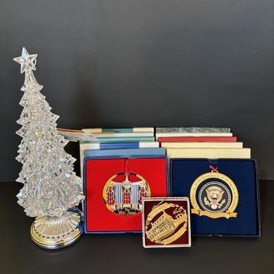 LOT 83: The White House Historical Association Ornaments & Light Acrylic Christmas Tree