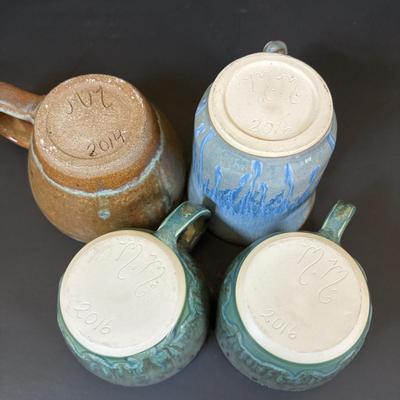 LOT 88: Glazed Stoneware Pottery Collection: Mugs Bowls Jar, Signed & Unsigned