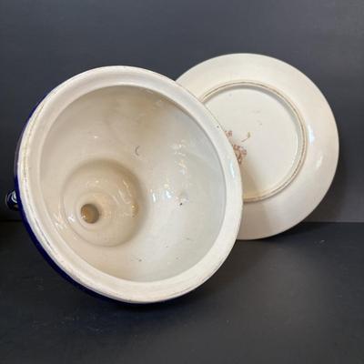 LOT 90: Vintage Polish Pottery Cheese Lady/Server, Vintage Sassafras Stoneware Chestnut Roaster along with a Mortar & Pestle