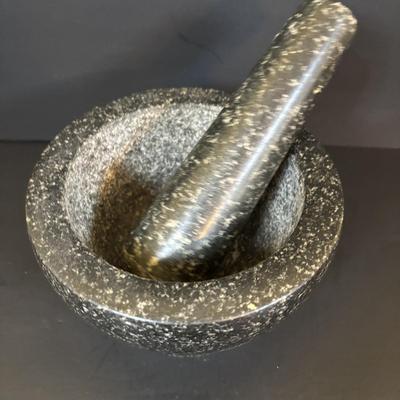 LOT 90: Vintage Polish Pottery Cheese Lady/Server, Vintage Sassafras Stoneware Chestnut Roaster along with a Mortar & Pestle