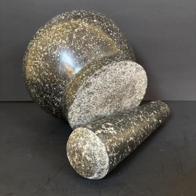 LOT 90: Vintage Polish Pottery Cheese Lady/Server, Vintage Sassafras Stoneware Chestnut Roaster along with a Mortar & Pestle