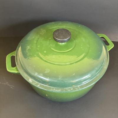 LOT 91: Tramontina 6.5qt. Cast Iron Enamel Dutch Oven, T-Fal Round Cast Iron Pan & Cast-Iron Bacon Press