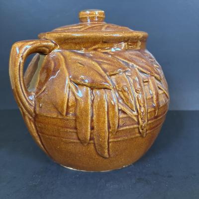 LOT 95: Vintage Mccoy Brown Glaze Bean Pot Cookie Jar, Pixie Elf Saltshaker, Villeroy & Boch Co Porcelain Cheese & Cracker Board...