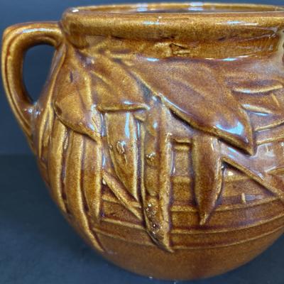 LOT 95: Vintage Mccoy Brown Glaze Bean Pot Cookie Jar, Pixie Elf Saltshaker, Villeroy & Boch Co Porcelain Cheese & Cracker Board...