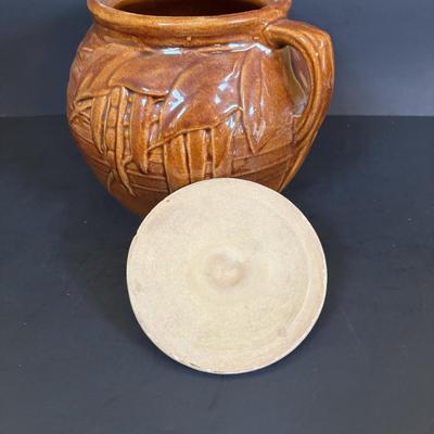 LOT 95: Vintage Mccoy Brown Glaze Bean Pot Cookie Jar, Pixie Elf Saltshaker, Villeroy & Boch Co Porcelain Cheese & Cracker Board...