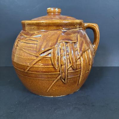 LOT 95: Vintage Mccoy Brown Glaze Bean Pot Cookie Jar, Pixie Elf Saltshaker, Villeroy & Boch Co Porcelain Cheese & Cracker Board...