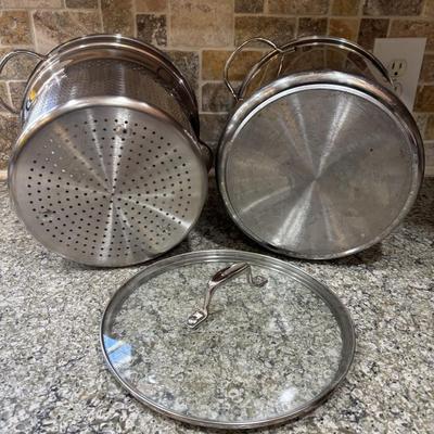 LOT 99: Kitchen Cabinet Find: Pots & Pans: All-Clad along with Green Pan