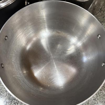 LOT 99: Kitchen Cabinet Find: Pots & Pans: All-Clad along with Green Pan