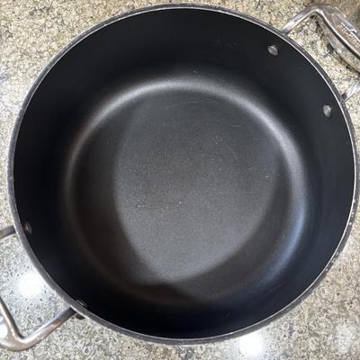 LOT 99: Kitchen Cabinet Find: Pots & Pans: All-Clad along with Green Pan