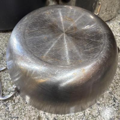 LOT 99: Kitchen Cabinet Find: Pots & Pans: All-Clad along with Green Pan