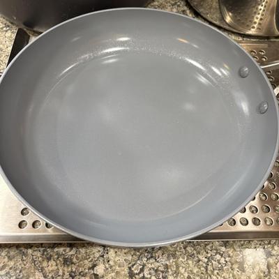 LOT 99: Kitchen Cabinet Find: Pots & Pans: All-Clad along with Green Pan