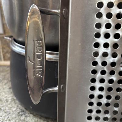 LOT 99: Kitchen Cabinet Find: Pots & Pans: All-Clad along with Green Pan