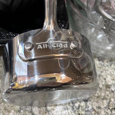 LOT 100: Kitchen Cabinet Finds: Baking Pans, Pampered Chef Glass Mixing Pitcher, Braun Turbo Handheld Mixer, All-Clad Measuring Cups...