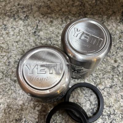 LOT 101: Large Wooden Bowl (21" x 11"), Yeti Mugs & Can Holders, All-Clad, Grill Basket, Cheese Board, Peculator Coffee Pot