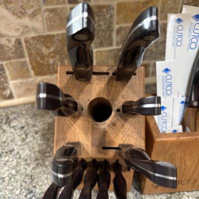 LOT 104: Cutco Knife Set w/Wooden Block & Cutco Utensil Holder