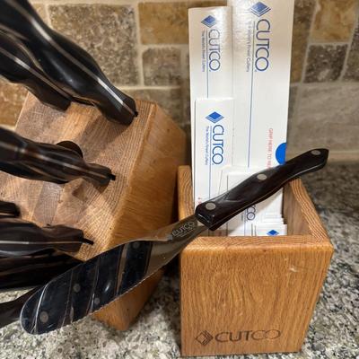 LOT 104: Cutco Knife Set w/Wooden Block & Cutco Utensil Holder